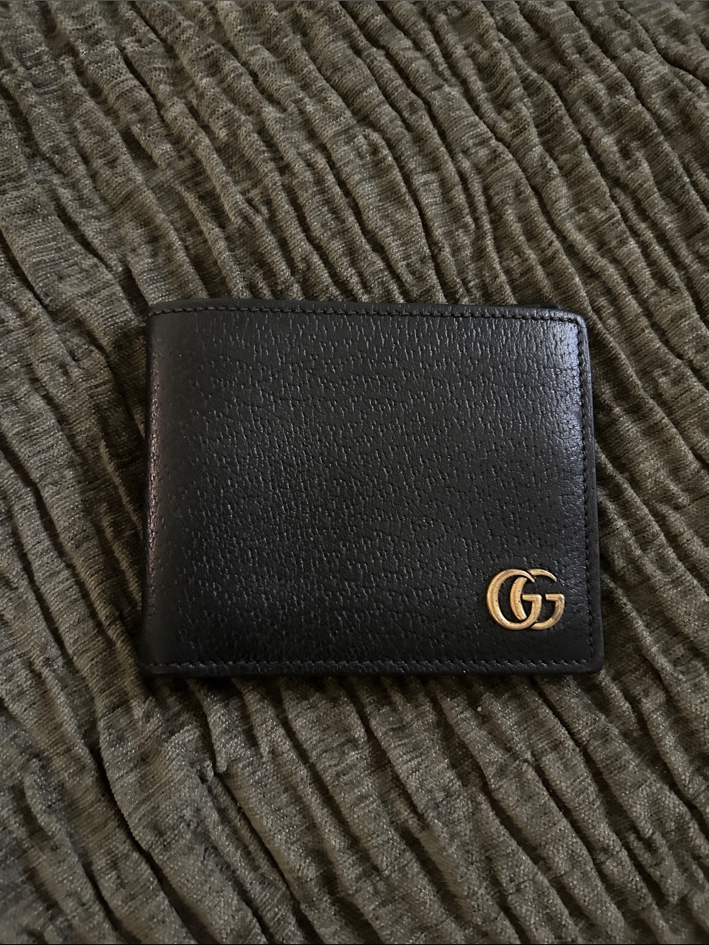 Gucci Black Leather Wallet with Gold GG Emblem